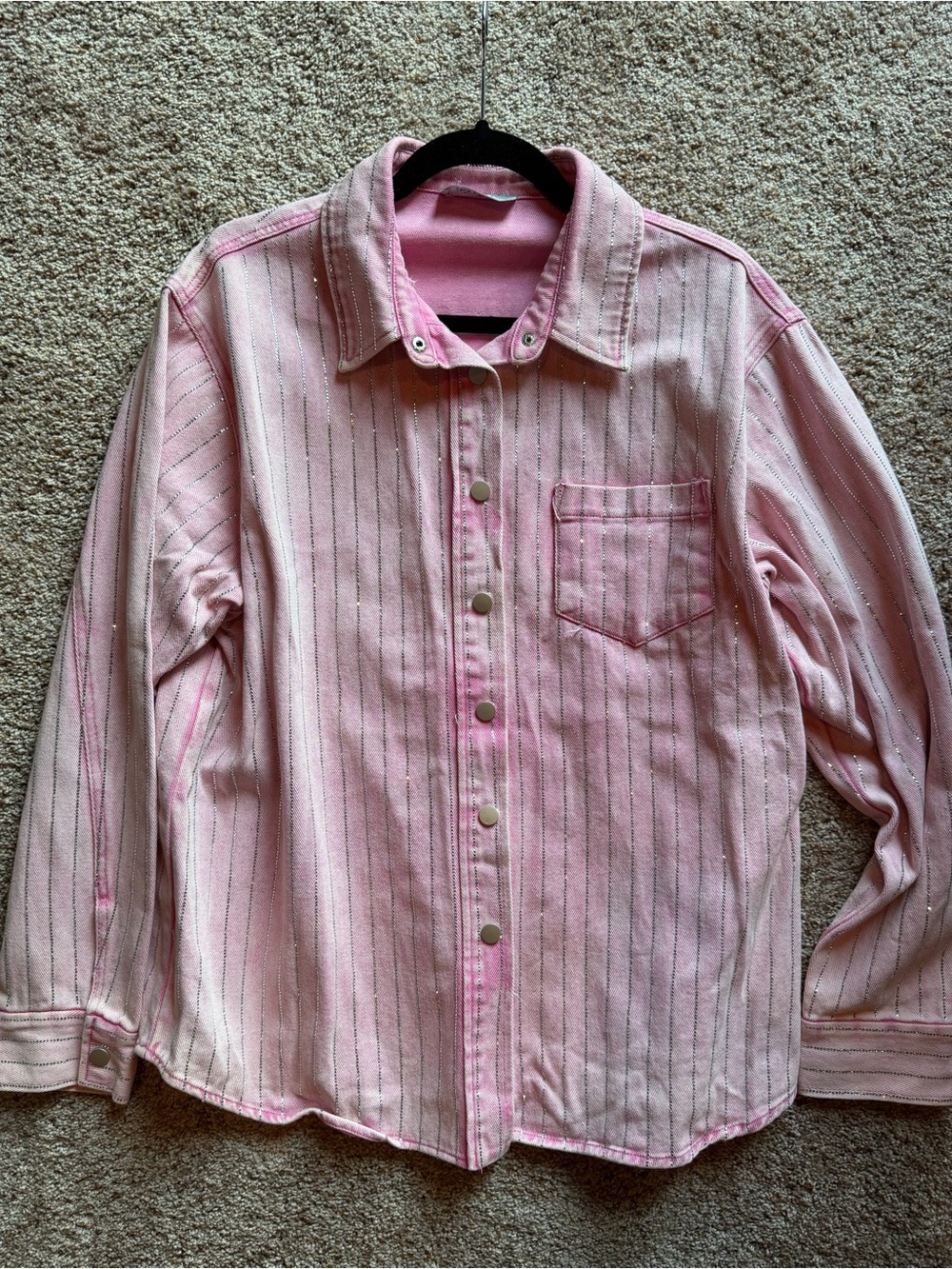 Pink Embellished Rhinestone Denim Jacket - Picture 6 of 7